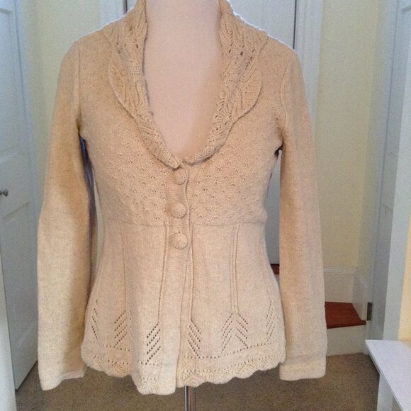 no brand Sweaters - Tan Button up sweater with scalloped edge sz L